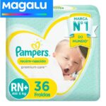 Fralda Pampers Premium Care Tamanho RN+ 36 unidades *Magalu*